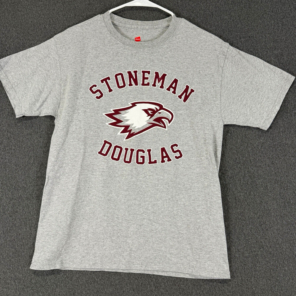 Hanes Tagless Mens M Gray Crew Neck Short Sleeve Stoneman Douglas Graphic Tee